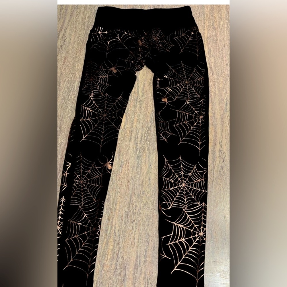 French Laundry Black Leggings with Spider Web Design